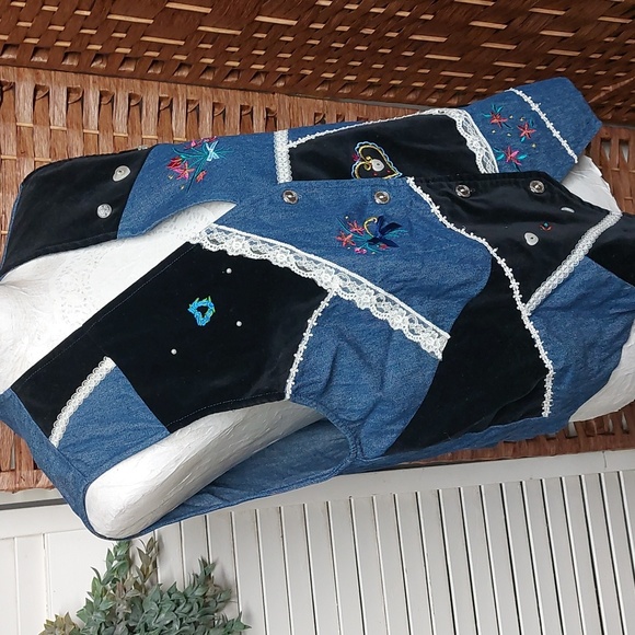 Vintage Denim and Velvet Vest Academia Alt Cottagecore - Picture 5 of 13